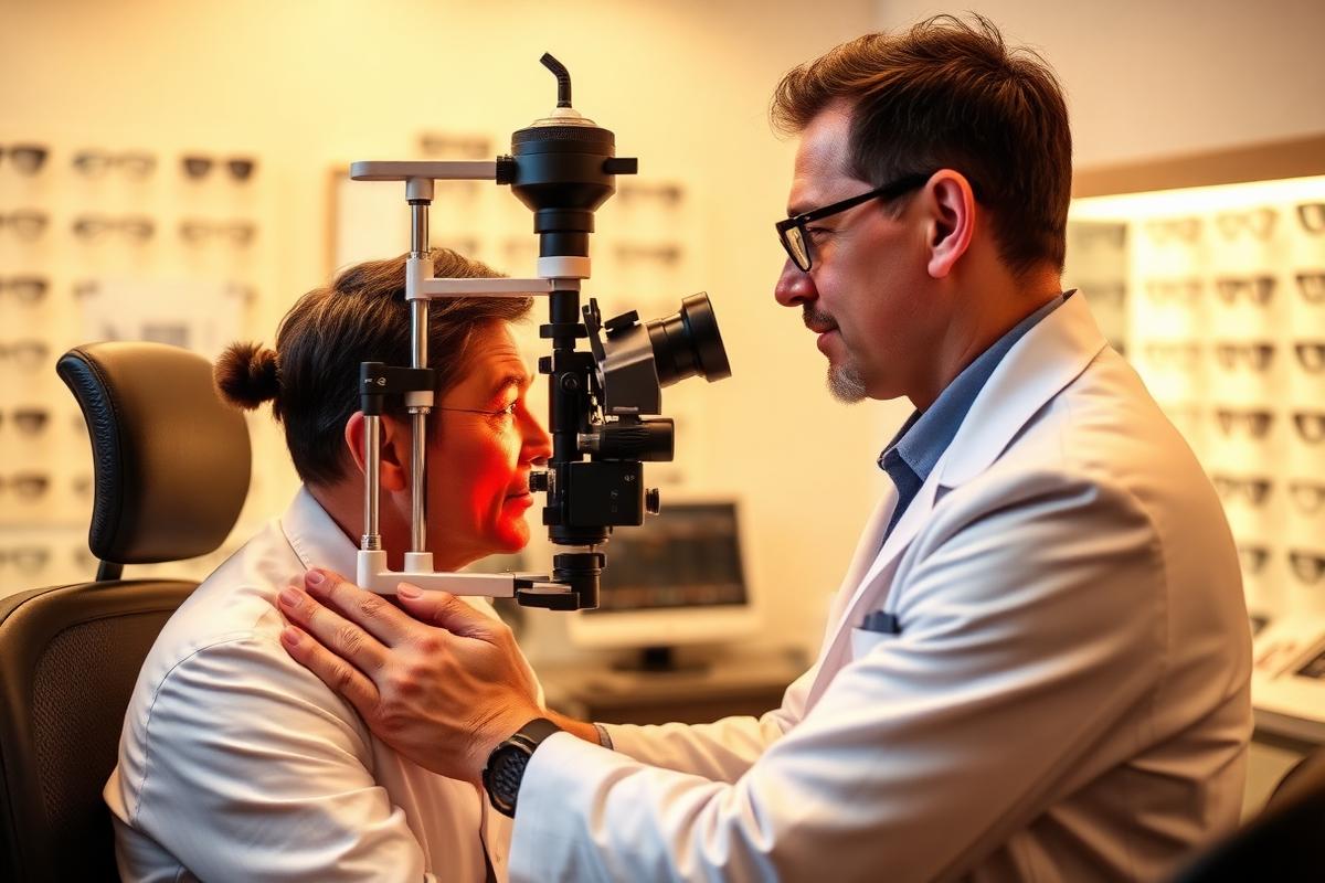 Optometrist performing eye test